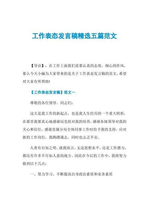 工作表态发言稿精选五篇范文