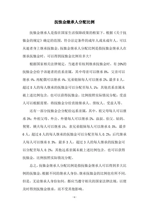 抚恤金继承人分配比例