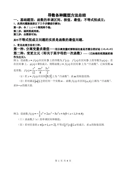 2014届高考数学二轮复习《导数》各类题型方法总结学生用