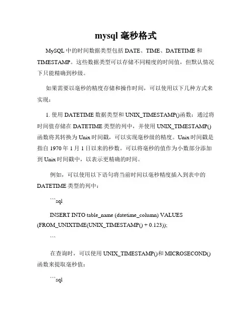 mysql 毫秒格式