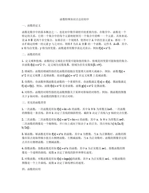 函数特殊知识点总结初中