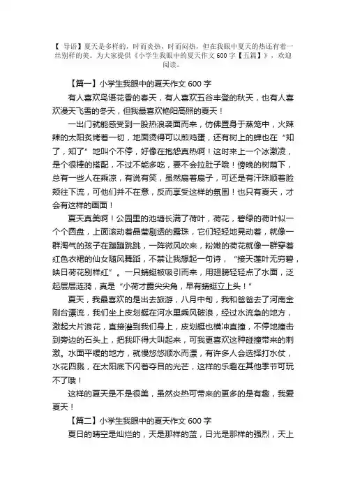 小学生我眼中的夏天作文600字【五篇】