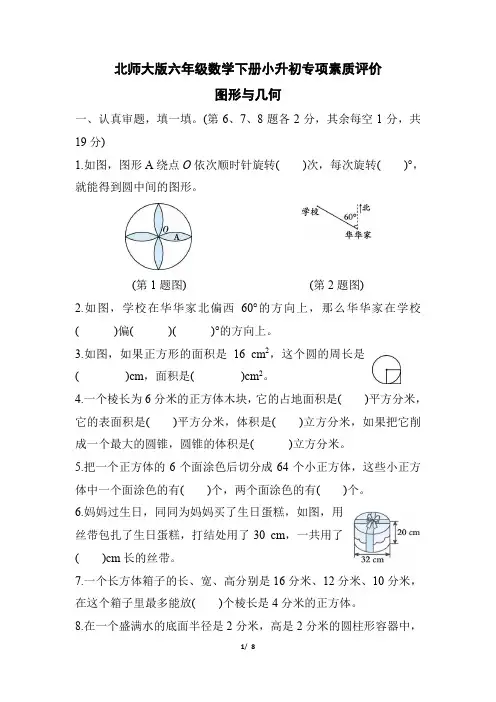 北师大版六年级数学下册小升初《图形与几何》专项精品试卷附答案