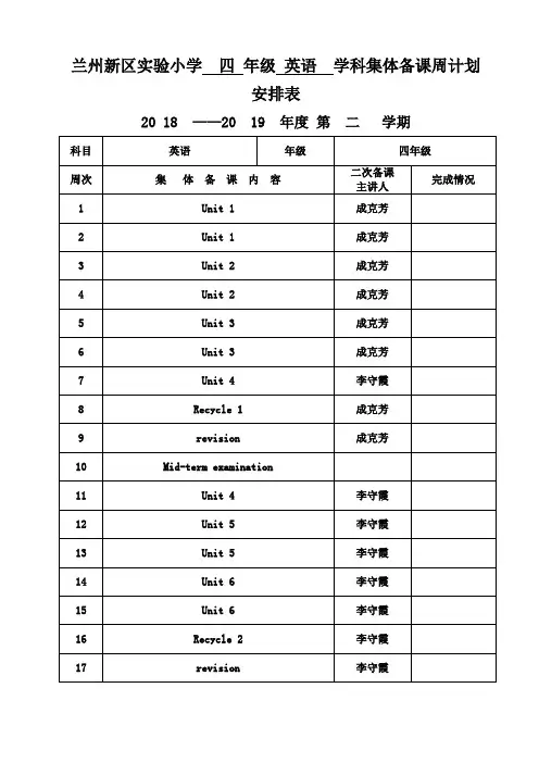 人教版四年级下 英语电子教案