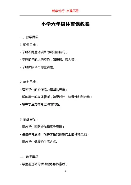小学六年级体育课教案