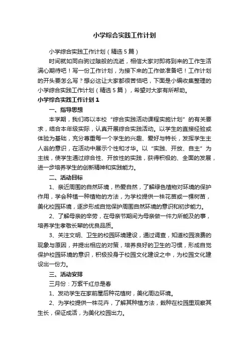 小学综合实践工作计划（精选5篇）