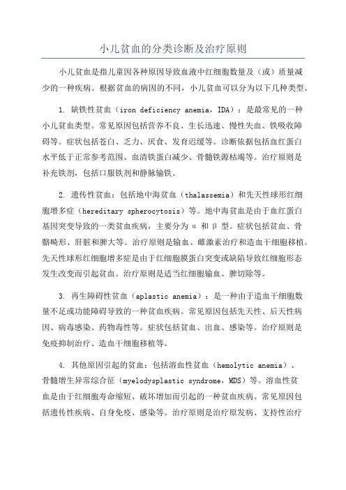 小儿贫血的分类诊断及治疗原则