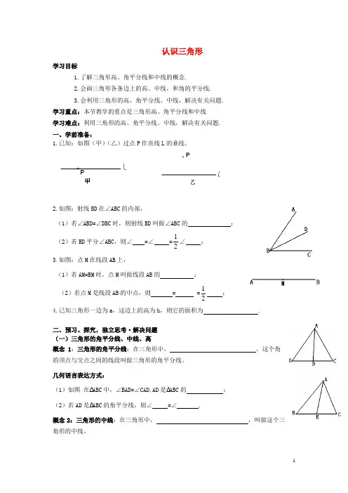 八年级数学上册 1.1《认识三角形》学案2（无答案）（新版）浙教版