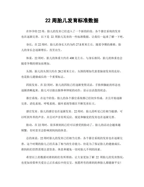 22周胎儿发育标准数据
