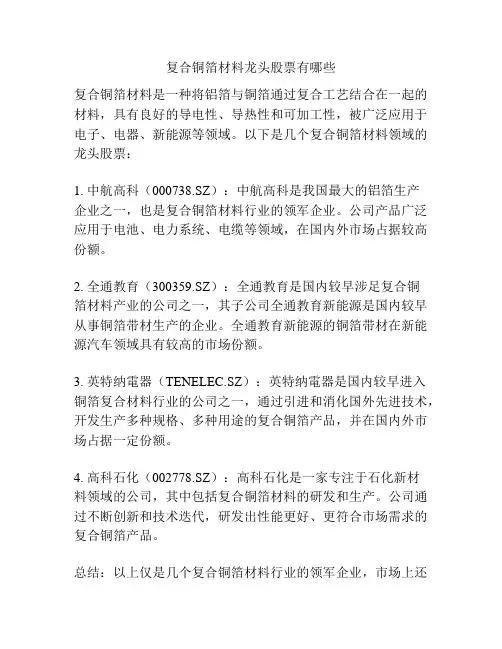 复合铜箔材料龙头股票有哪些