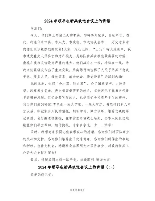 2024年领导在新兵欢送会议上的讲话(二篇)