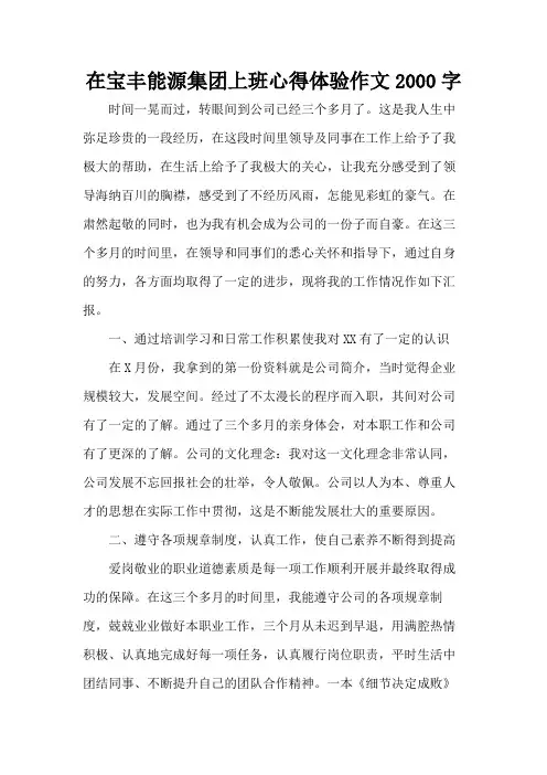 在宝丰能源集团上班心得体验作文2000字