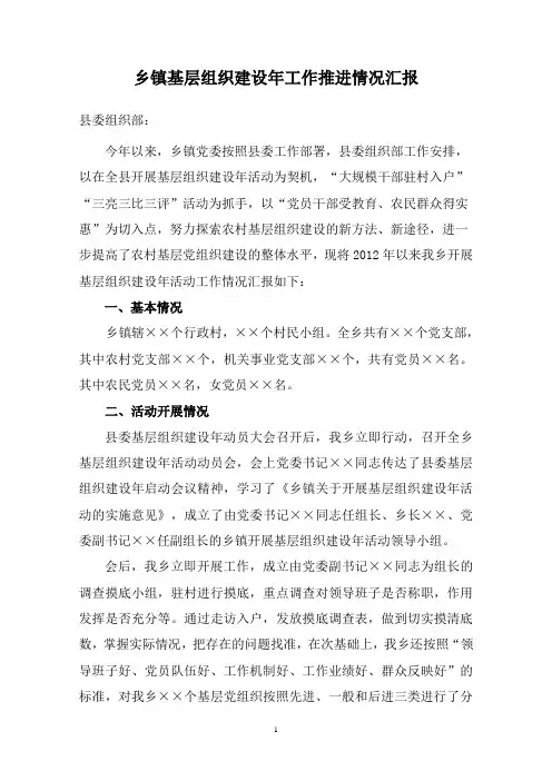 乡镇基层组织建设年工作推进情况汇报