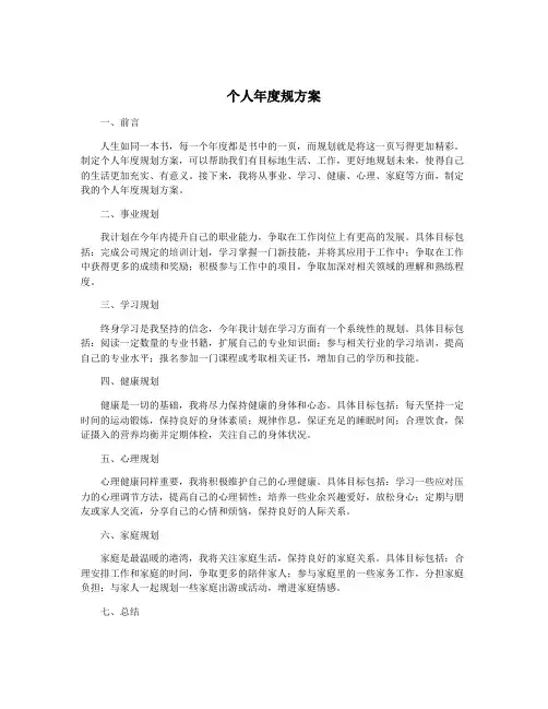 个人年度规方案