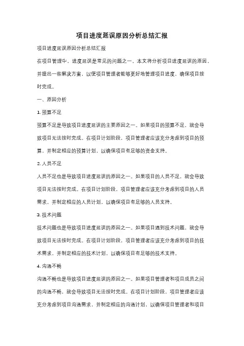 项目进度延误原因分析总结汇报