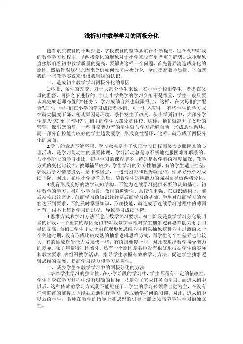 浅析初中数学学习的两极分化