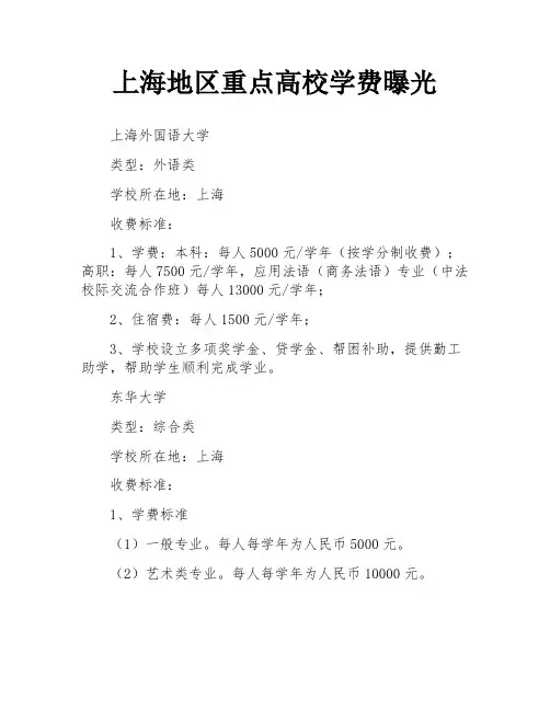 上海地区重点高校学费曝光