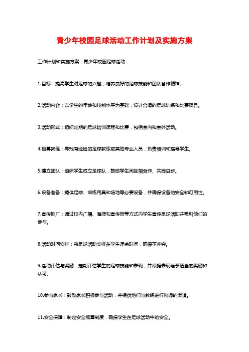 青少年校园足球活动工作计划及实施方案