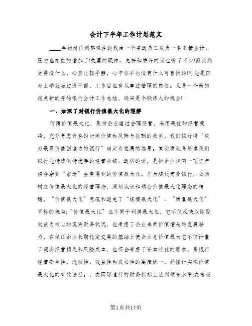 会计下半年工作计划范文(五篇)
