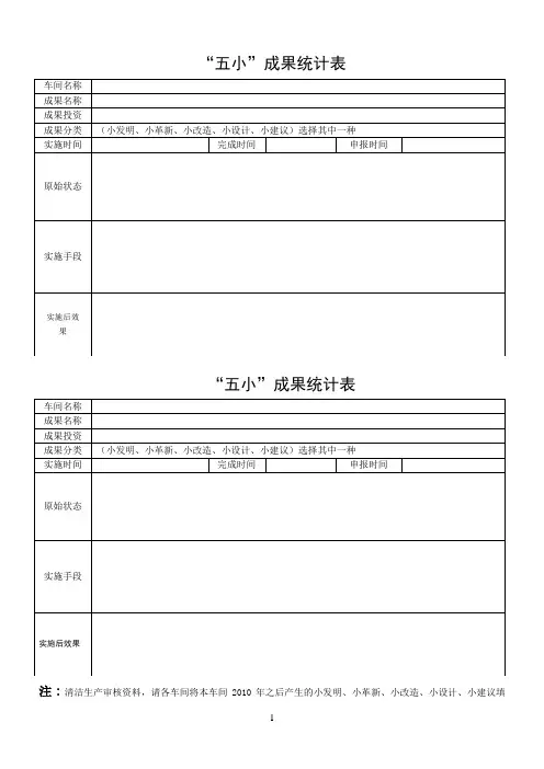 五小成果统计表