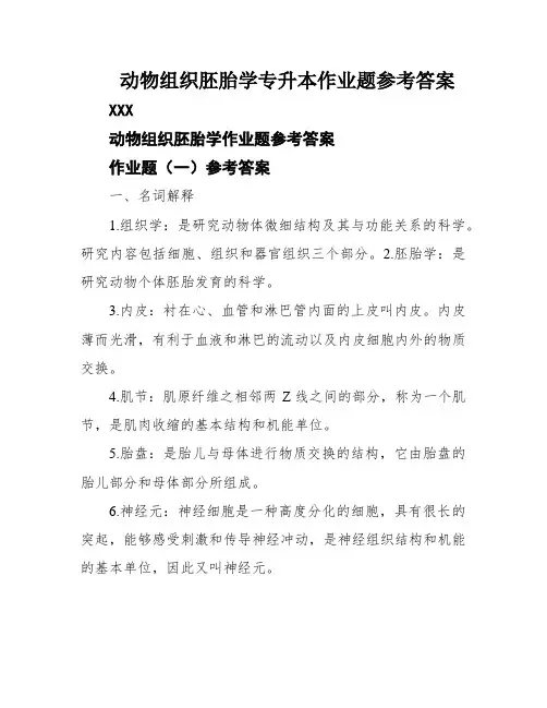 动物组织胚胎学专升本作业题参考答案