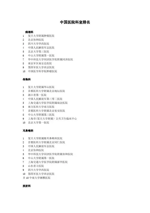 中国医院科室排名分析教学内容