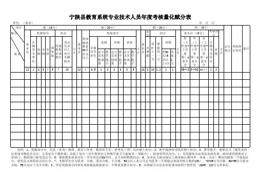 专业技术人员年度考核量化赋分表