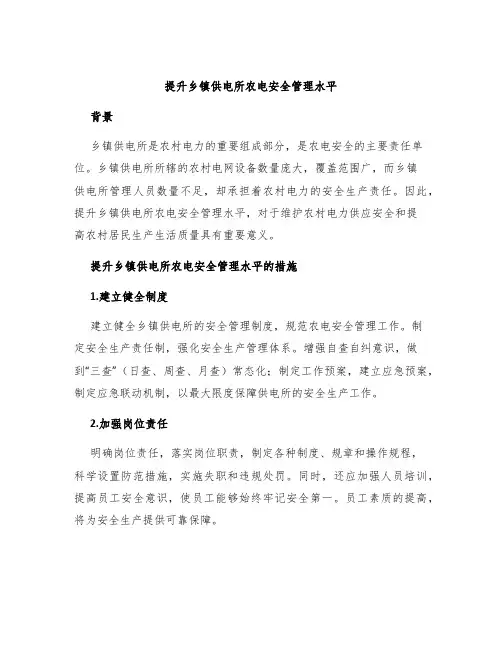 提升乡镇供电所农电安全管理水平