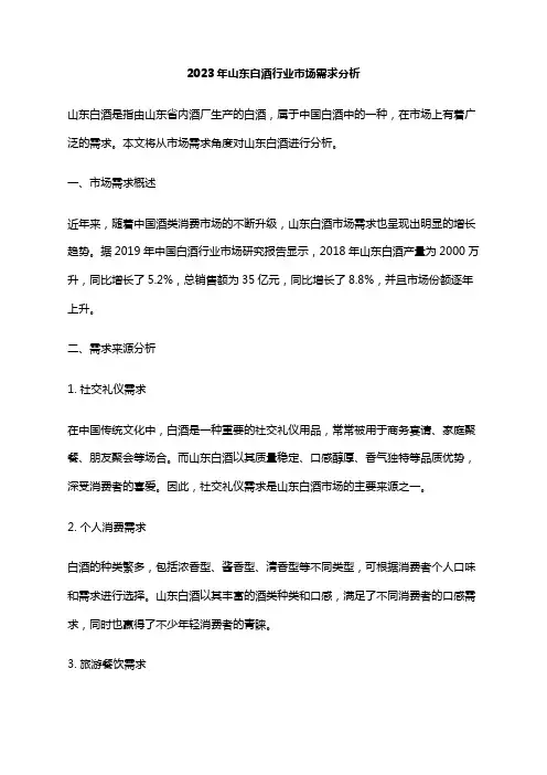 2023年山东白酒行业市场需求分析