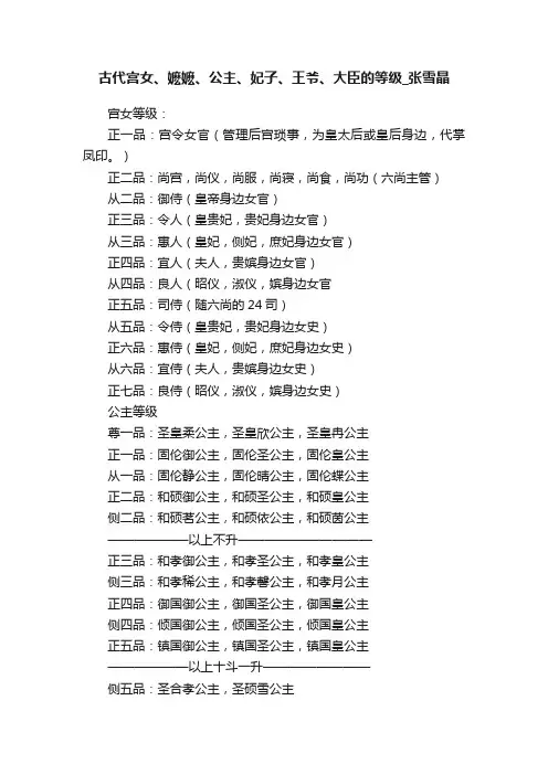 古代宫女、嬷嬷、公主、妃子、王爷、大臣的等级_张雪晶