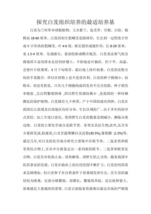 白芨组培技术实验设计方案