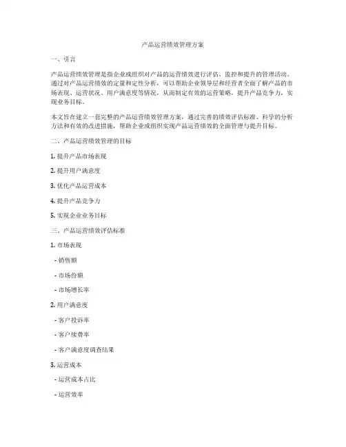 产品运营绩效管理方案
