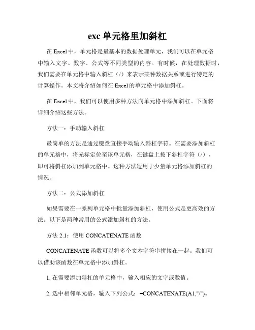 exc单元格里加斜杠