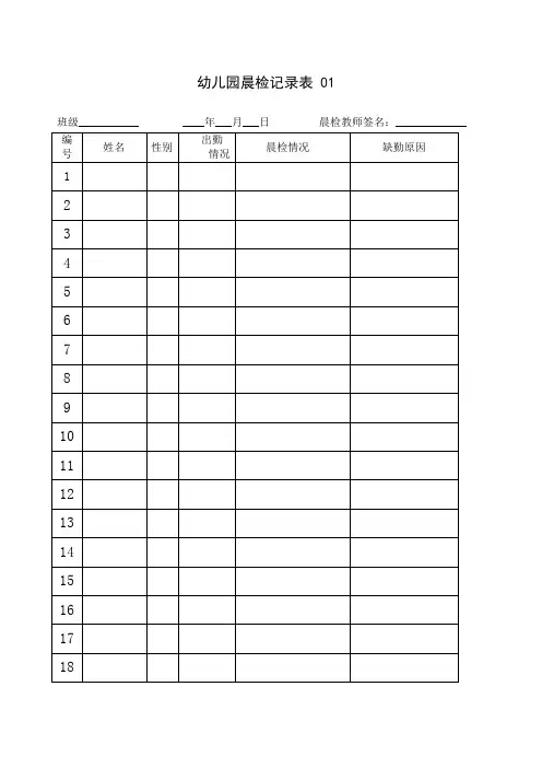 幼儿园晨检记录表
