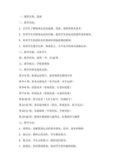篮球课程教学_方案模板