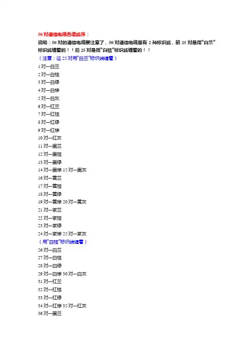 50对通信电缆色谱线序