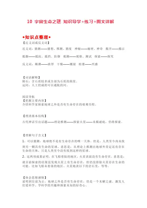 部编六上语文10 宇宙生命之谜 知识导学+练习+图文详解