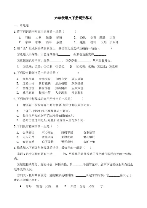 人教部编版六年级语文下册词形练习(含答案)
