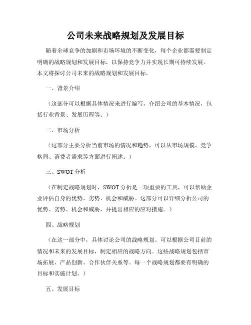 公司未来战略规划及发展目标