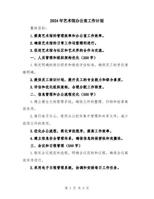 2024年艺术馆办公室工作计划