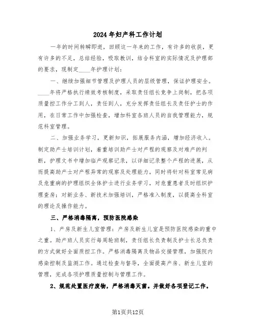 2024年妇产科工作计划（四篇）
