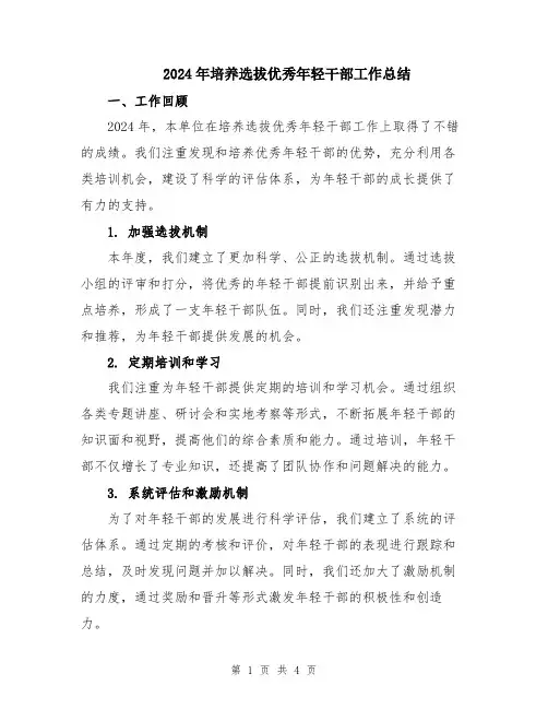 2024年培养选拔优秀年轻干部工作总结