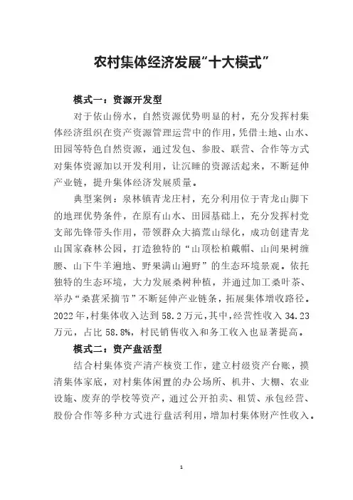 农村集体经济发展“十大模式”