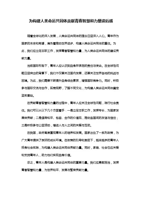 为构建人类命运共同体贡献青春智慧和力量读后感