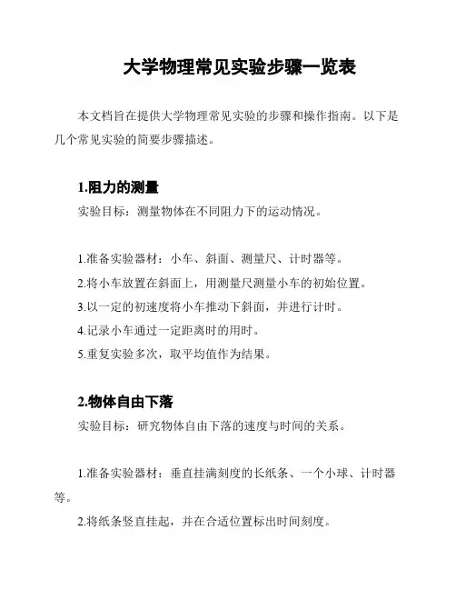 大学物理常见实验步骤一览表