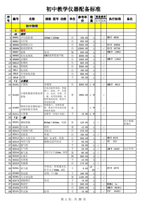 初中理科教学-仪器配备标准-JY-T-0386-2006