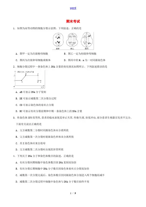 高中生物 必刷经典题 专题06 期末考试(含解析)(必修2)-人教版高中必修2生物试题