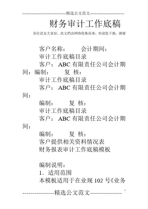 财务审计工作底稿