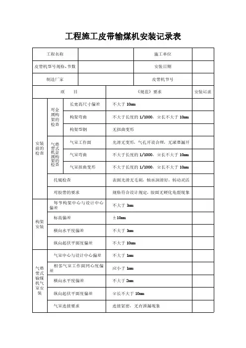 工程施工皮带输煤机安装记录表范本
