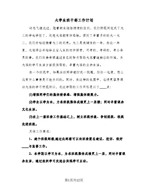 大学生班干部工作计划(4篇)